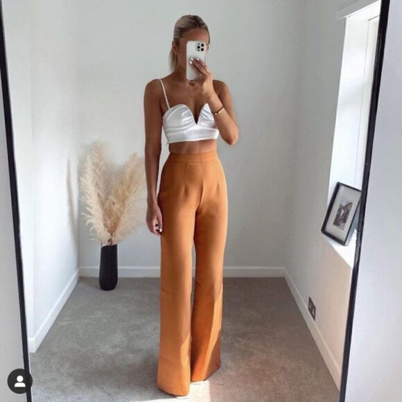 ZARA DARK CAMEL PANTS WIDE LEG NEW XS - Picture 10 of 12